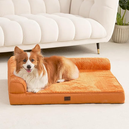 EHEYCIGA Memory Foam Dog Bed Medium Sized Dogs, Waterproof Dog Bed Orthopedic with Washable Removable Cover, Non-Slip Pet Bed Couch for Crate, 30x20x6 Inches, Pumpkin