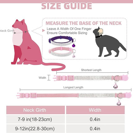 EXPAWLORER Soft Velvet Safe Cat Collars for Girl Cats -2 Pack Rhinestones Bling Diamante Adjustable Collars Breakaway- Chirstmas Cat Clollar Gifts with Bells for Boy Cats Kitty and Small Dogs