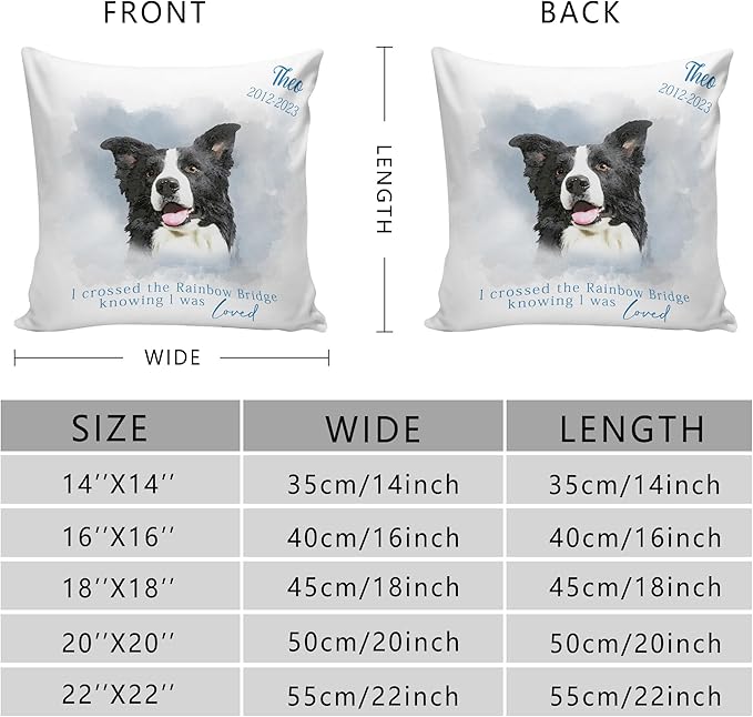 Funny DIY Personalized Pet Watercolor Portrait Throw Pillows with Pictures, Custom Dog Memorial Gifts for Loss of Dogs, Dog Cat Memorial Pillow, Customized Bereavement Sympathy Gifts for Pet Lover