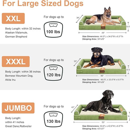 Large Dog Bed Orthopedic Washable: Beds Bolster XXL Bed Big XLarge Dogs Egg Crate Foam Sofa Couch Waterproof Removable Cover - Grass Green