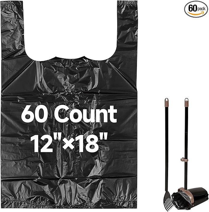 60 Count Pooper Scooper Bags Compatible with Arm and Hammer, Dog Waste Bags with Easy-Tie Handles, Extra Thick with No-Leakage Pet Poop Bag for Swivel Bin and Rake, Multi-Use (Only Dog Poop Bags)