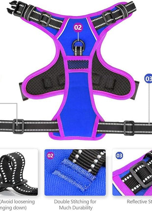 PHOEPET 2019 Upgraded No Pull Dog Harness, Reflective Adjustable Vest, with a Training Handle + 2 Metal Leash Hooks+ 3 Snap Buckles +4 Slide Buckles(S, Royal Blue)