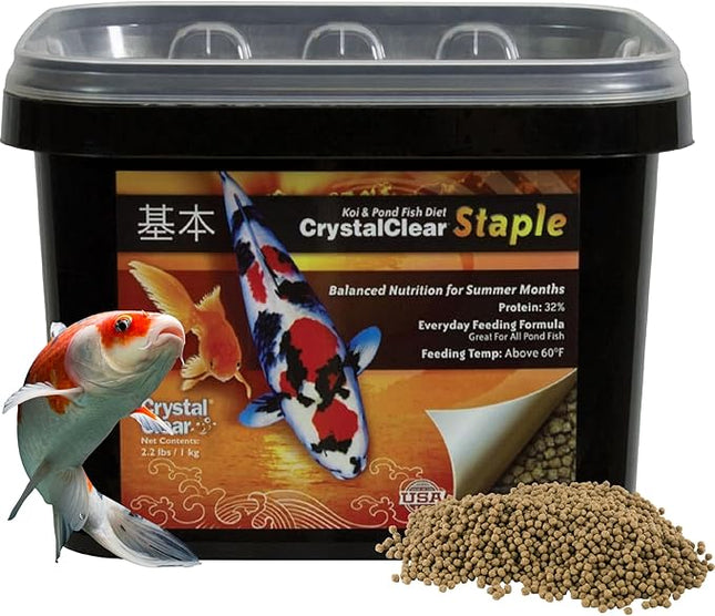 CrystalClear Staple Pond Fish Food for Healthy Koi & Goldfish, Protein Packed Floating Pellets for Summer Nutrition, Easy Digestion, 2.2 Pound Bag
