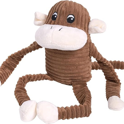 ZippyPaws Spencer The Crinkle Monkey Plush Dog Toy with Round Squeaker and Crinkle Arms and Legs, Large, Brown