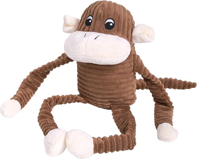 ZippyPaws Spencer The Crinkle Monkey Plush Dog Toy with Round Squeaker and Crinkle Arms and Legs, Large, Brown