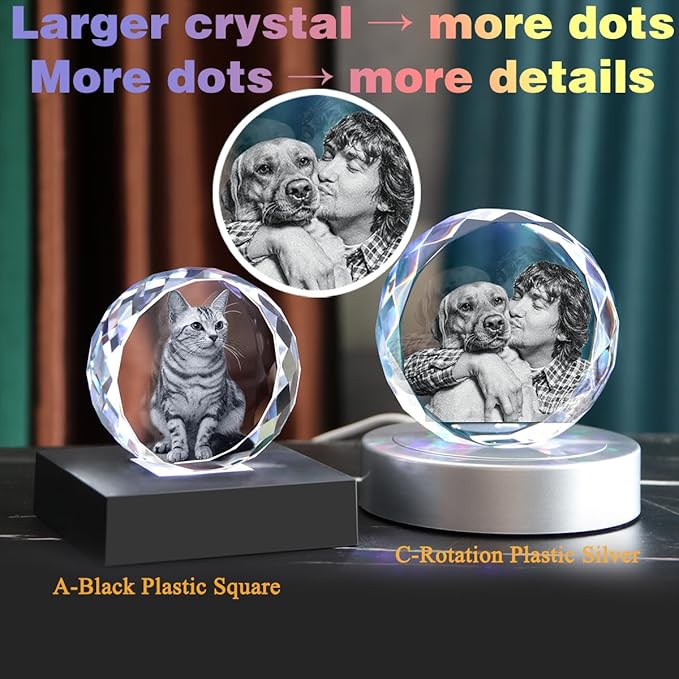 Pet Memorial Gifts for Dogs,Cats,Personalized 3D Crystal Photo,Custom 3D Pictures,Dog Memorial Gift,3D Laser Etched Picture, Customized Gifts,Personalized Photo Gifts