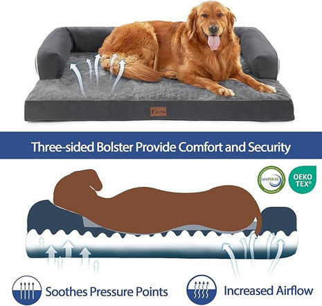 XXL Dog Beds with Bolsters, Extra Large Orthopedic Dogs Beds, Waterproof Dogs Beds XLarge, Egg-Crate Foam Dog Beds with Removable Washable Cover, Nonskid Bottom (XX-Large, Dark Grey)