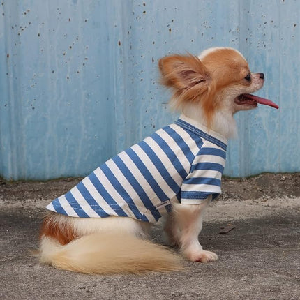 LOPHIPETS 100% Breathable Cotton Striped Dog Tee Shirt T-Shirt for Small Dogs Chihuahua Puppy Clothes -Blue and White Strips/XL