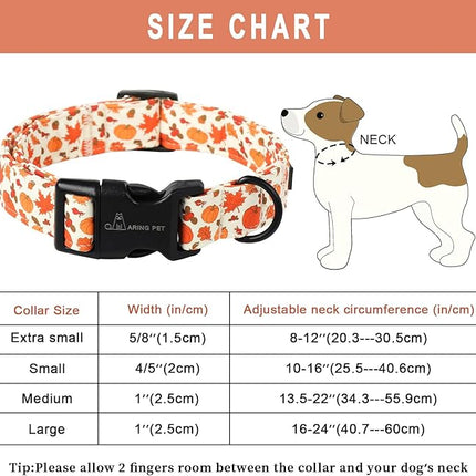 ARING PET Fall Dog Collars, Cute Autumn Pumpkin Maple Leaves Pet Collar with Quick Release Buckle for Small Medium Large Girl Boy Dogs-L