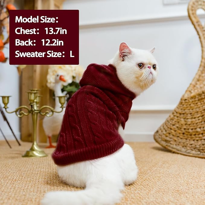PUPTECK Winter Dog Cat Sweater Coat - Soft Cold Weather Clothes Knitwear for Kitties & Small Dogs Indoor Outdoor Walking Warm, Knitted Classic for Doggies Kitties Girls Boys, Dark Red S