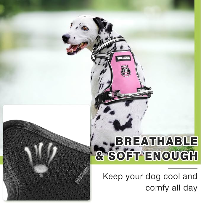 WINSEE Dog Harness No Pull, Pet Harnesses with Dog Collar, Adjustable Reflective Oxford Outdoor Vest, Front/Back Leash Clips for Small, Medium, Large, Extra Large Dogs, Easy Control Handle for Walking