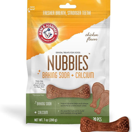 Arm & Hammer for Pets Nubbies Dental Treats for Dogs with Baking Soda & Calcium, Treat Chews Help Fight Bad Breath, Plaque & Tartar without Brushing, Chicken Dog, Sm Size, 20 Pcs (Packaging may vary)