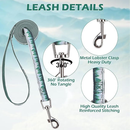 EXPAWLORER Small Dog Collar and Leash Set - Adjustable Dog Bandana Collar with Bell, Cute Dog Collar with Bow, Green Trees Pattern Pet Collar for Small Dogs Cats for Walking Training