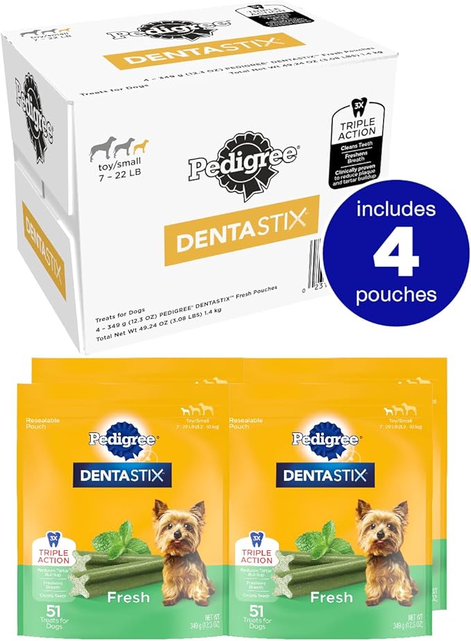 Pedigree Dentastix Small and Toy Breed Dog Treats, Fresh Flavor, (4) 51ct Bags (204 Treats Total)