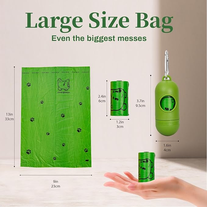 420 Counts Dog Poop Bags Rolls with Dispenser & Leash Clip, Scented Poop Bags for Dogs Waste, Extra Thick & Leak Proof for Poop Doggie Puppy Pet Waste, 9" x 13", Green