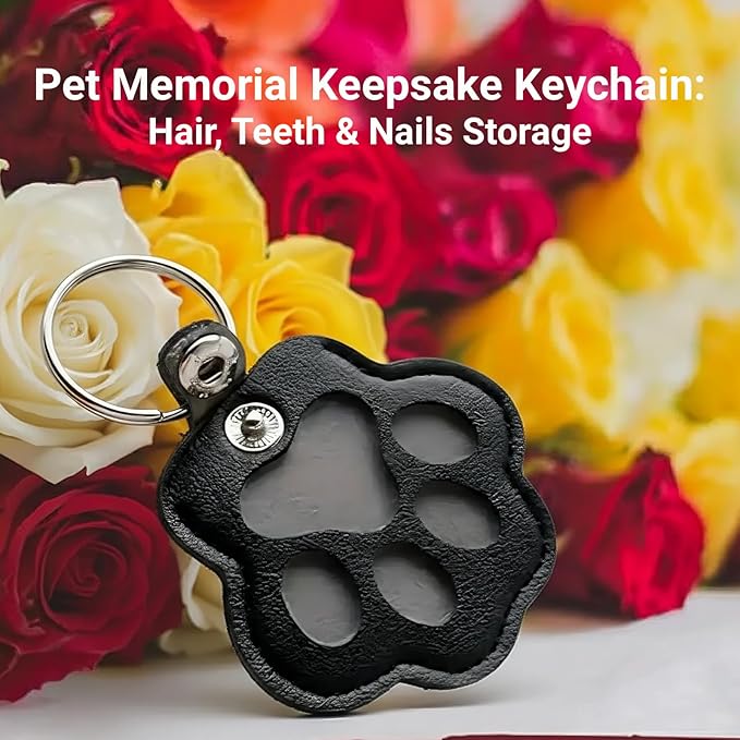 Dog Memorial Gifts Picture Frame, Pet Paw Print Kit & Fur Keepsake Keychain Set - 360 Rotating Wood Frame for Loss of Dog Sympathy Gift, Pet Bereavement & Remembrance