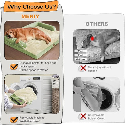 Large Dog Bed Orthopedic Washable - Removable Waterproof Cover Bed Pet - XXXL Large Big Dogs - Memory Foam - Couch Sofa with Removable Bolster - Grass Green Dog Bed