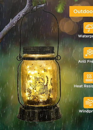 Cat Gifts Cat Solar Lanterns Cat Solar Lights Outdoor Cat Lover Gifts for Women Men Cat Lovers Gifts Hanging Cat Lanterns with Stake for Yard Lawn Garden Decor Waterproof Cat Butterfly Lantern Torches