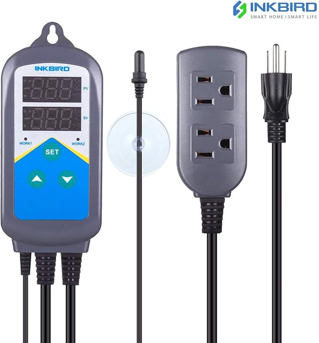 Inkbird Heating Thermostat Aquarium Reptile Submersible Probe Sensor ITC306T Heater Relay Digital Greenhouse Temperature Controller Dual Stage Timer Time Switch ONLY Heat Plug Outlet NO Cooling