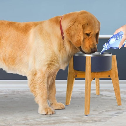 Dog Bowl Stand (12-inch High) - Ideal for Large Breeds - Adjustable Sideways, Slanted Feet - Elevates, Raises Pet Food Feeders, Water Dishes, Fountains, Dispensers - Bamboo Stand Only