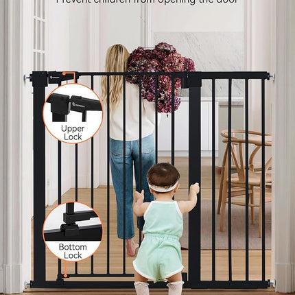 COMOMY 36" Extra Tall Baby Gate for Stairs Doorways, Fits Openings 29.5" to 43.3" Wide, Auto Close Sturdy Safety Dog Gate for House, Pressure Mounted Easy Walk Through Pet Gate with Door, Black