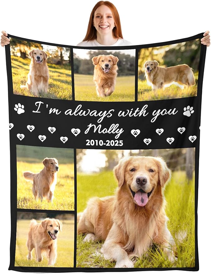 Pet Memorial Blanket Gifts, Personalized Dog Blanket with Pictures Name, Pet Memorial Gifts for Loss of Dog Cat, Custom Pet Throw Blanket for Pet Lover, Pet Loss Sympathy Gifts, Bereavement Gifts