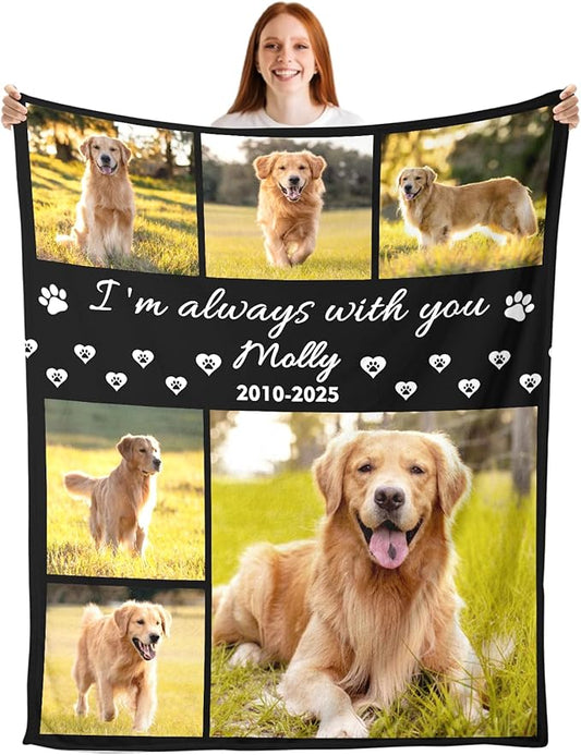 Pet Memorial Blanket Gifts, Personalized Dog Blanket with Pictures Name, Pet Memorial Gifts for Loss of Dog Cat, Custom Pet Throw Blanket for Pet Lover, Pet Loss Sympathy Gifts, Bereavement Gifts