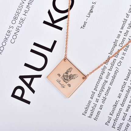 LONAGO 925 Sterling Silver Custom Dog Cat Portrait Photo Necklace Personalized Pet Engraved Picture Pendant Memorial Gift Name Jewelry for Women Mom