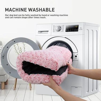 KSIIA Washable Dog Bed Deluxe Plush Dog Crate Beds Comfy Kennel Pad Anti-Slip Pet Sleeping Mat for Large, Jumbo, Medium, Small Dogs Breeds, 23" x 18", Pink