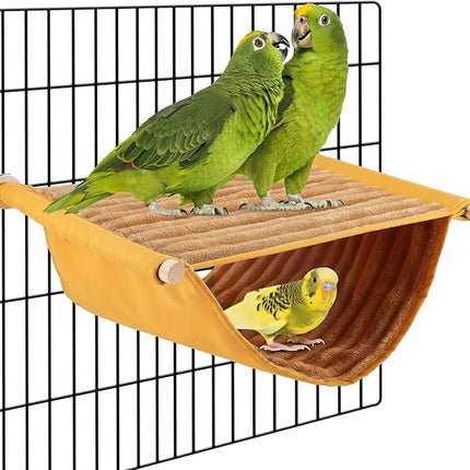 BWOGUE Winter Warm Bird Nest Bed Hanging Hammock Snuggle Hut Parrot House Tent Toy Bird Cage Perch for Parakeet Budgies Cockatiels Lovebird Cockatoo Finch Hamster Chinchilla Guinea Pig(Large, Yellow)