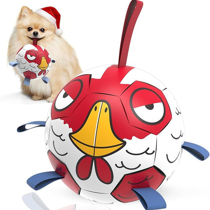 QDAN Dog Balls Toys, Dog Soccer Ball Toy Soccer Balls with with Straps, Dog Toys, Pet Puppy Birthday Gifts for Small Medium Dogs, 6 Inch, Chicken Ball