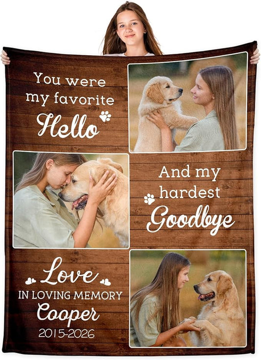 WFR Pet Memorial Blanket Gifts - Personalized Dog Memorial Blanket with Photos Name, Pet Sympathy Gifts for Dogs Lovers, Custom Loss of Dog Blankets, Pets Remembrance Bereavement Pass Away Gifts