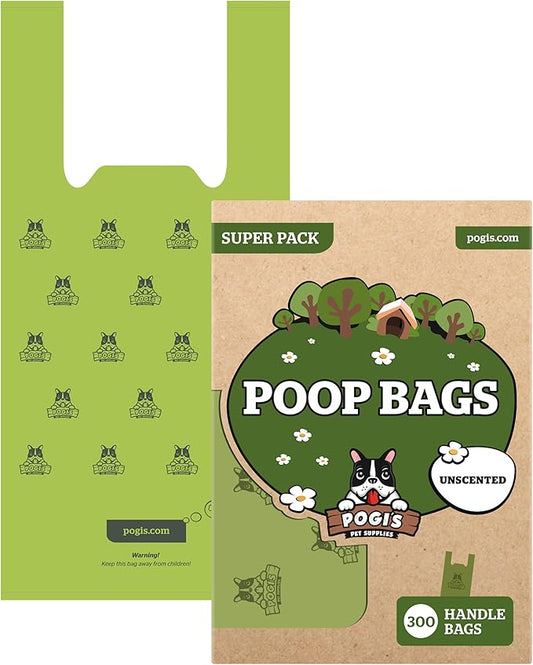 Pogi's 300 Unscented Dog Poop Bags with Handles - Earth-Friendly, Leak-Proof, Ultra Thick, 4+ Month Supply