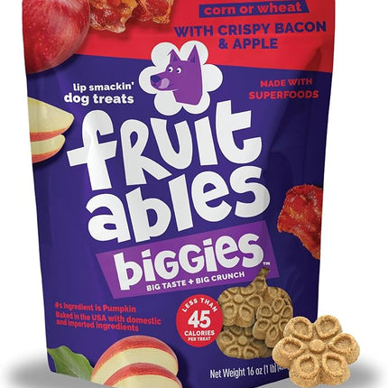 Fruitables Biggies Dog Biscuits, Healthy Treats for Dogs, Pumpkin Doggie Biscuits, Crunchy Treats, Made Without Wheat, Corn and Soy, Made in The USA, Crispy Apple and Bacon Flavor, 16oz