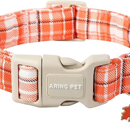 ARING PET Fall Dog Collars, Cute Orange White Plaid Halloween Autumn Pumpkin Maple Leaves Pet Collar with Quick Release Buckle for Small Medium Large Girl Boy Dogs-M