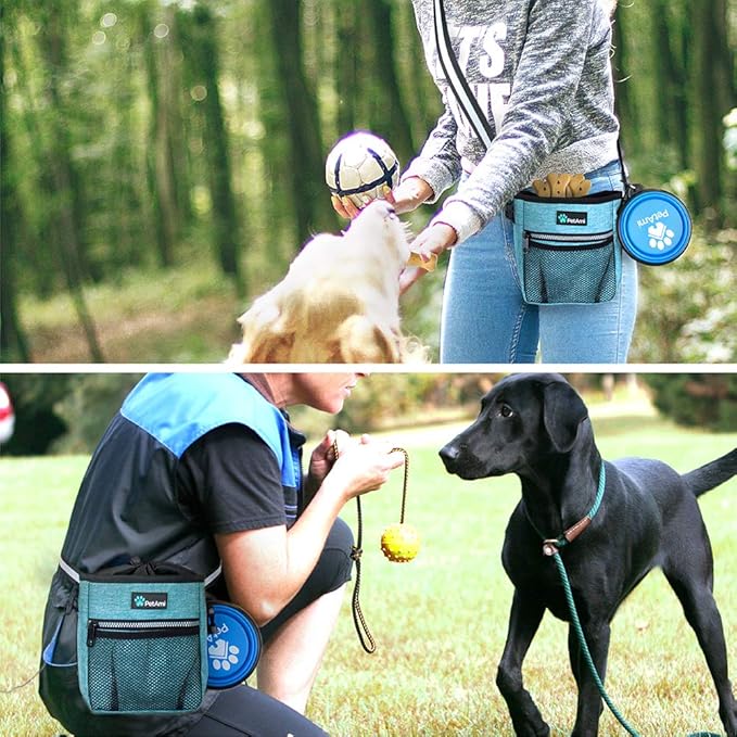 PetAmi Dog Treat Pouch | Dog Training Pouch Bag with Waist Shoulder Strap, Poop Bag Dispenser | Treat Training Bag for Treats, Kibbles, Pet Toys | 3 Ways to Wear (Turquoise) | No bowl included