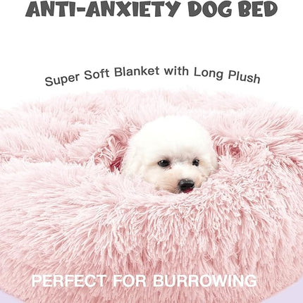 Himax Dog Beds for Small Dogs&Cats, Comfort Dogs Beds with Blanket Attached, Calming Anti-Anxiety Fluffy Dog Bed Washable (20"/26"/35") Pink