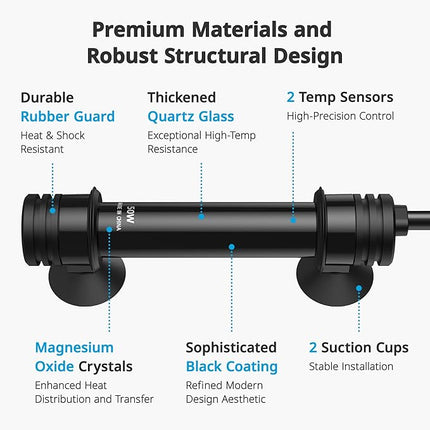 NICREW 50W Aquarium Heater with Temperature Adjustable Controller & Dual Sensors, 5-10 Gallon Submersible Fish Tank Heater, Overheat Protection
