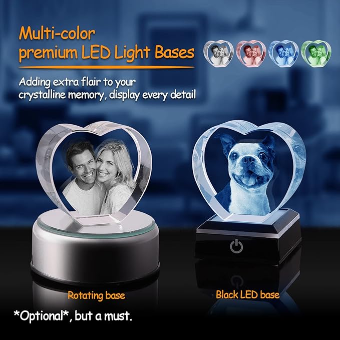 Personalized Dog, Cat Memorial Gifts for Pet Owners. Gift Box Included, Customized Laser Etched Crystal Photo (Small Heart)
