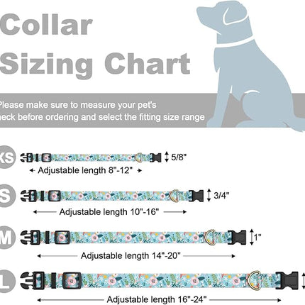 Rnivvi Dog Collar for Small Dogs, Cute Floral Heavy Duty Adjustable Puppy Collar with Quick Release Buckle for Boy Girl & Female, Pet Accessories for Walking Running, XS Length 5/8" Width, Blue