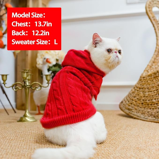 PUPTECK Winter Dog Cat Sweater Coat - Soft Cold Weather Clothes Knitwear for Kitties & Small Dogs Indoor Outdoor Walking Warm, Knitted Classic for Doggies Kitties Girls Boys, Red S