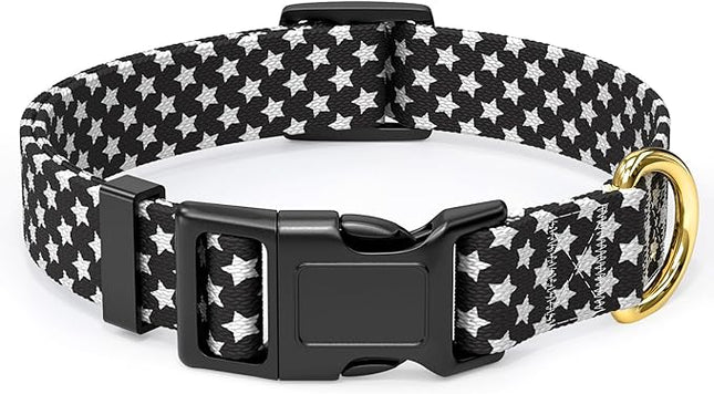 Rnivvi Dog Collar for Medium Dogs, Cute Heavy Duty Adjustable Puppy Collar with Quick Release Buckle for Boy Girl & Female, Pet Accessories for Walking Running, M Length 1" Width, Black Star