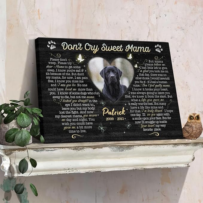Dem Canvas Personalized Photo Canvas Prints, Dog Loss Gifts, Don't Cry Sweet Mama, Pet Memorial Gifts, Dog Death Sympathy Gifts, Dog Cat Passing Away Loss Gift Dog Grieving Gifts (18x12)