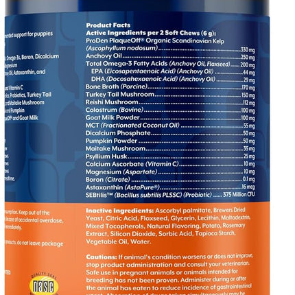 NaturVet All-In-One Puppy Daily Care, 6-In-1 Support Dog Soft Chews to Help Bones, Joints, Digestion, Teeth, Cognition, and More, Hickory Smoked Bacon Flavored Pet Supplement for Puppies, 60 Count Jar