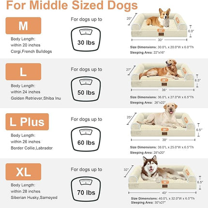 Large Dog Bed Orthopedic Washable: Beds Bolster XL Bed Big XLarge Dogs Egg Crate Foam Couch Sofa Waterproof with Removable Cover - Beige