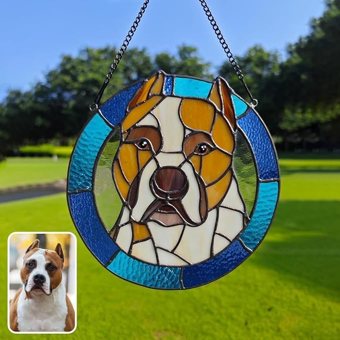 Custom Dog Portrait Stained Glass Suncatcher, Pet Memorial Stained Glass Photo Suncatcher, Staineds Glass Dog Memorial, Loss of Dogs Sympathy Gift Personalized, Pet Loss Gifts /13