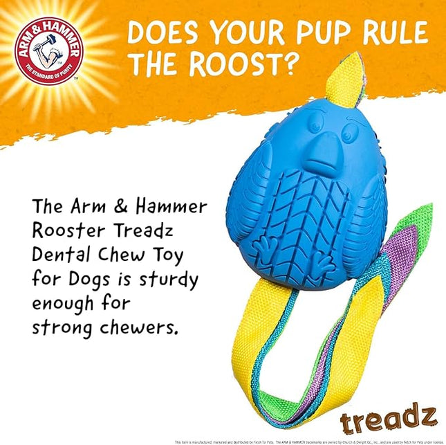 Arm & Hammer for Pets Super Treadz Large Rooster Dental Chew Toy for Dogs- Dog Dental Toys Help Reduce Plaque & Tartar Buildup Without Brushing - Safe for Dogs up to 35 Lbs - 2 Pack