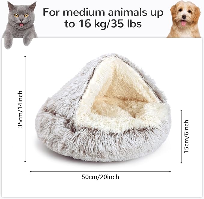 Calming Cat Beds, Fluffy Plush Round Cat Cave Washable, Cozy Warming Anti-Slip Small Dog Bed for Puppy and Kitten, Soft Anti Anxiety Pet Nest (20×20 inch, Coffee)