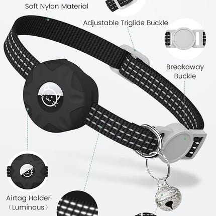 Apple AirTag Cat Collar, GPS Tracker Kitten Collar with Breakaway Feature and Bell, Lightweight for Cats and Kittens (Black)