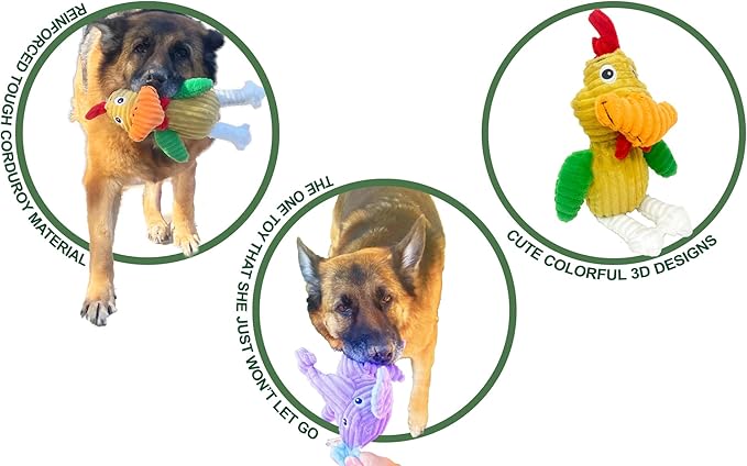 Jalousie Multipack Dog Squeaky Toys Strong Almost Indestructible, with Added Liner for Longer Play Dog Chew Toys (Medium to Large Breeds, 5 Pack Corduroy)
